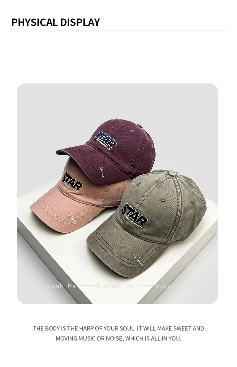 Neue koreanische Retro-Baseballkappen mit gestickten Stern-Buchstaben für Herren und Damen – vielseitige Freizeit-Schirmmützen für den Außenbereich – Detail 4
