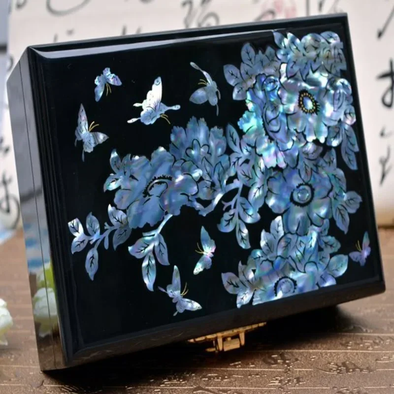 Applicable to Lacquerware Intangible Cultural Heritage Classical Snail Shell Inlaid Jewelry Box Dressing Box
