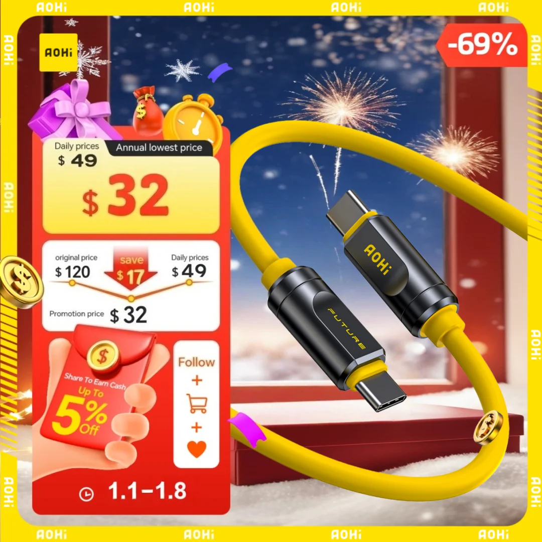 AOHI THE FUTURE  Adonis USB4 2.0  Type C Cable 240W Fast Charging 3.3FT (120Gbps/ 8K/ PD3.1) For MacBook iPad