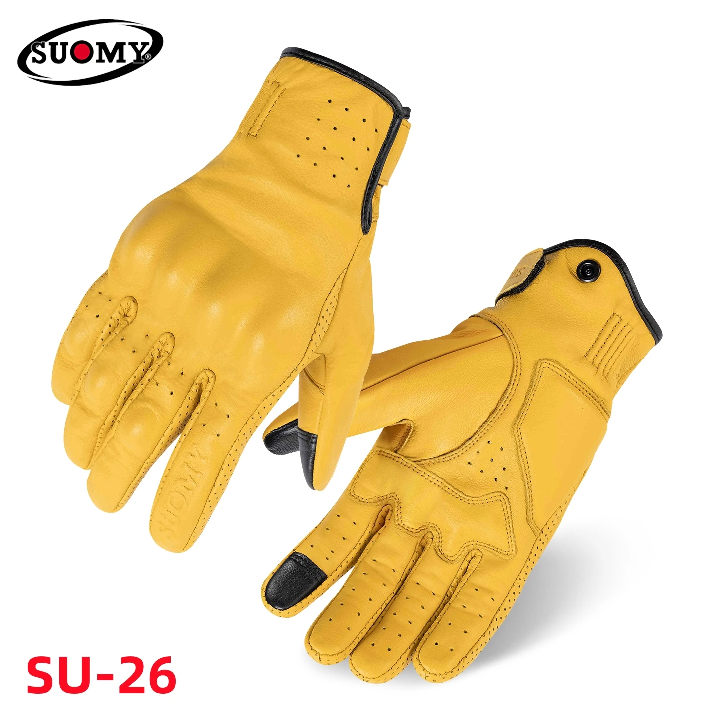 Motorcycle Gear Yellow - قفازات دراجات نارية من جلد الغنم