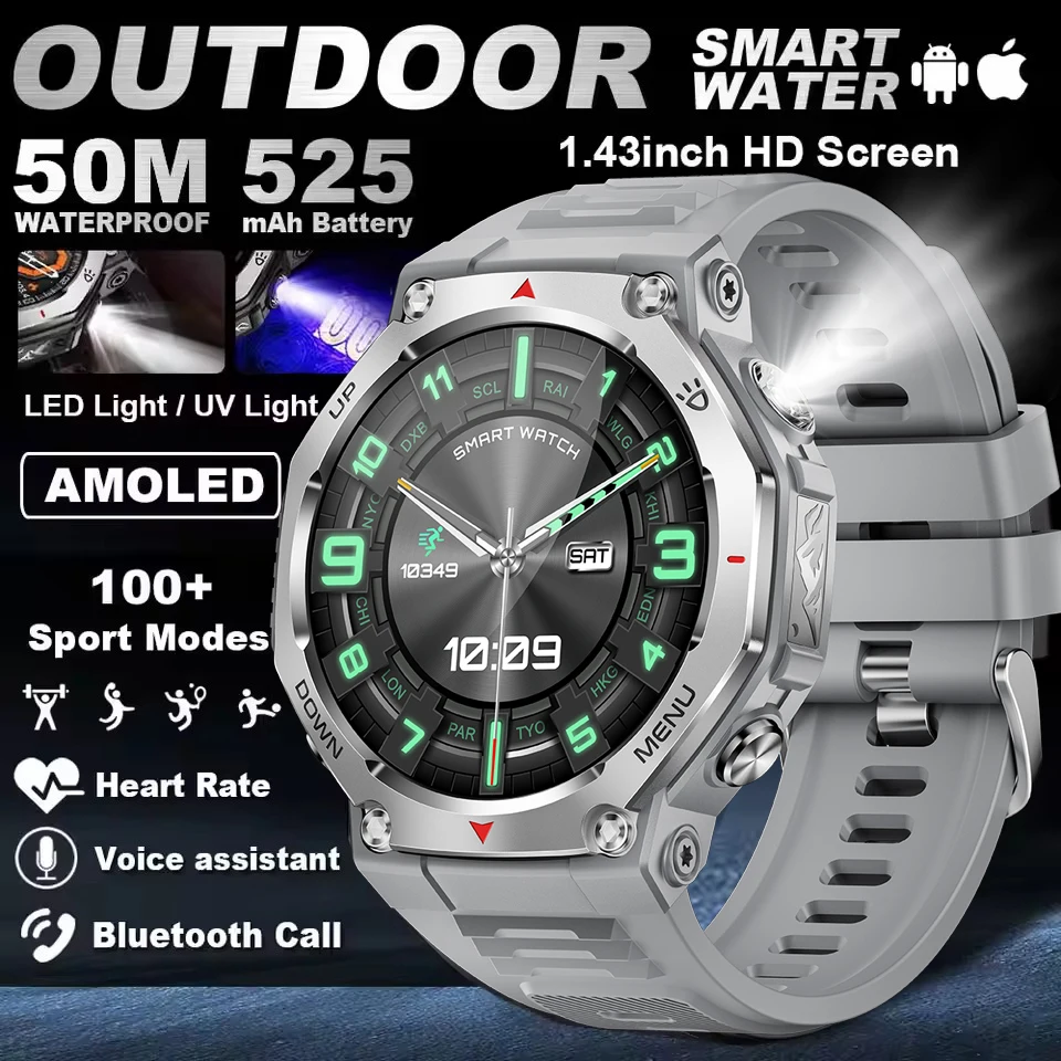 

New Military Outdoor Sports Smart Watch Men GPS Motion Track 5 ATM Waterproof Heart Rate HD Bluetooth Call Smartwatch For Xiaomi