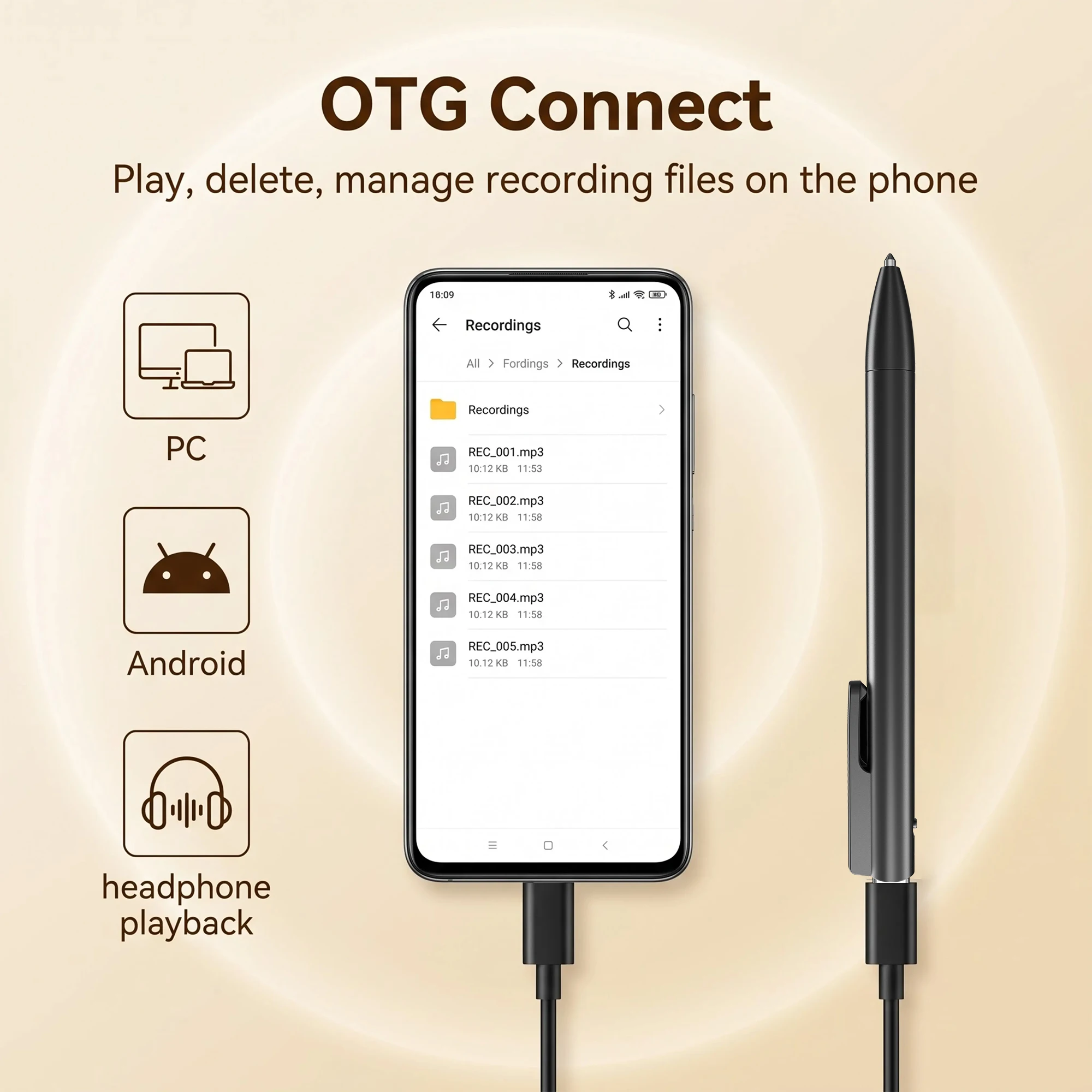 Vandlion V17 Written Voice Recoder 21H Recording Time HiFi WAV 3072kbps Noise Reducion OTG Direct Insertion Phone Dictaphione