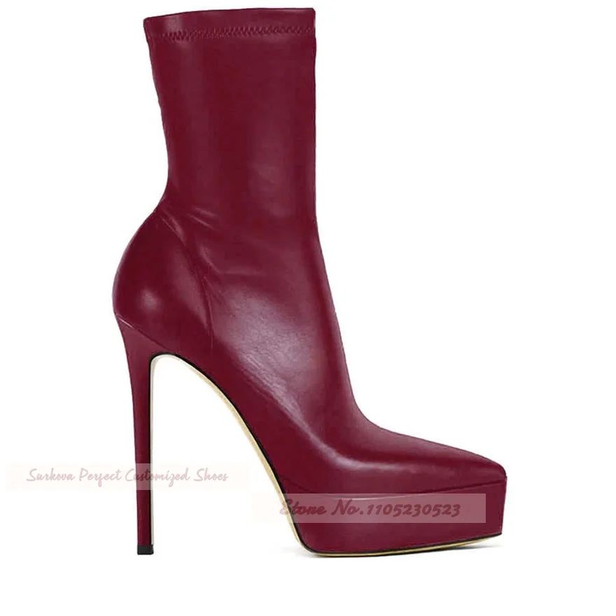 Damen Elastische Matte Stiletto-Absatz Stiefeletten Spitze Zehe Bodycon Kurze Stiefel Dünne Hohe Absätze Schmale Abendschuhe Samtschuhe