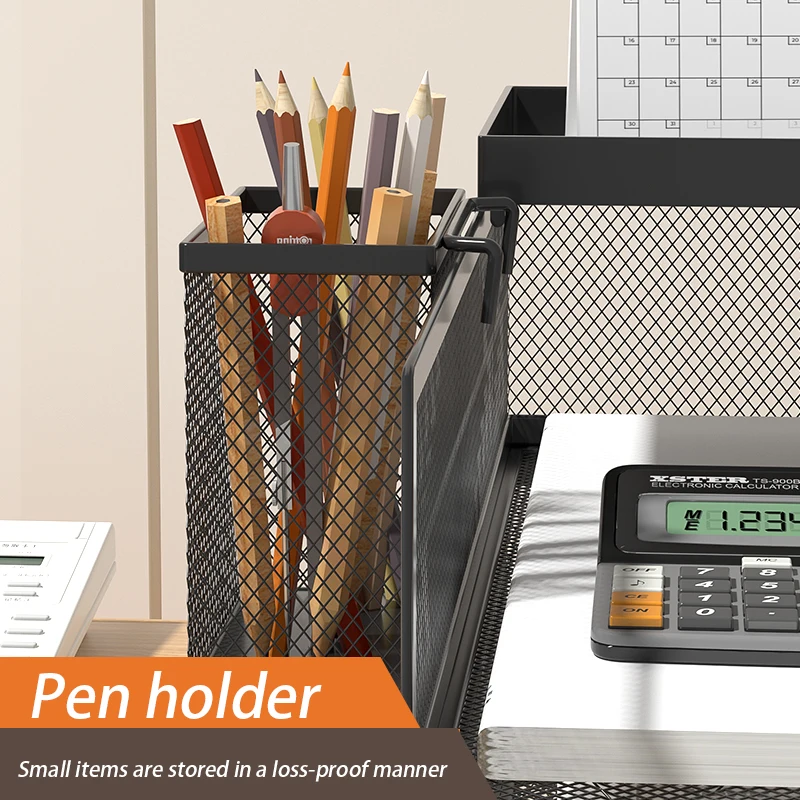 4-Tier Stackable Letter Tray Office Desk Paper Organizer File Trays, Desktop Holder for Paper Letter Accessories with Pen Holder