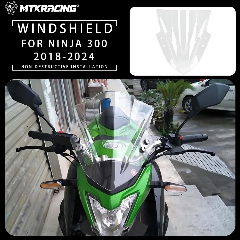 

For Kawasaki NINJA 300 2018-2024 Motorcycle Accessories Windshield Windscreen Wind Screen Deflector