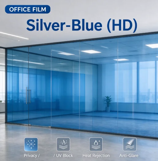 HD PET One Way Vision Silver Blue Glass Film Roll Anti UV Heat Rejection Privacy Protection DIY Tint For Home Office Building Wi