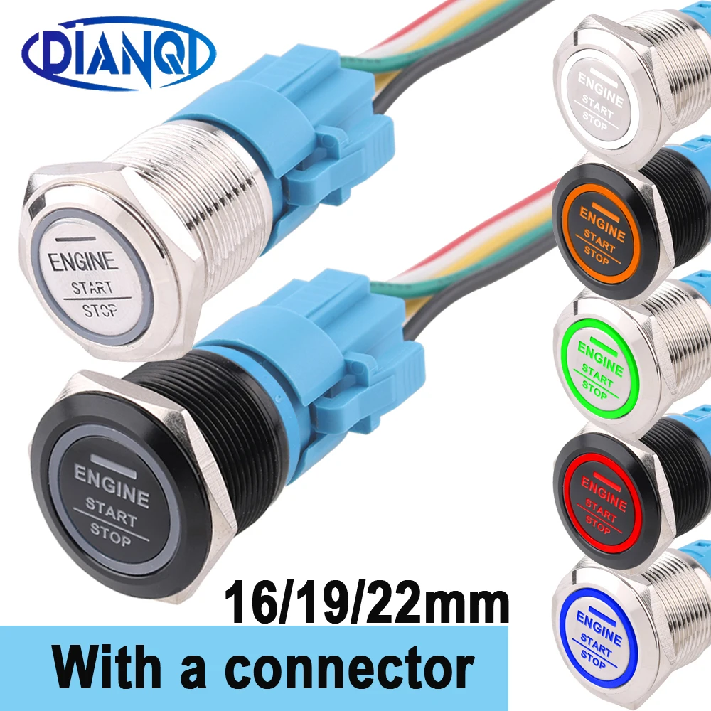 1szt 16/19/22mm Chwilowy reset silnika Start Stop Metalowy przełącznik przyciskowy ze złączem Symbole samochodowe Lampa LED12V24V220V6V