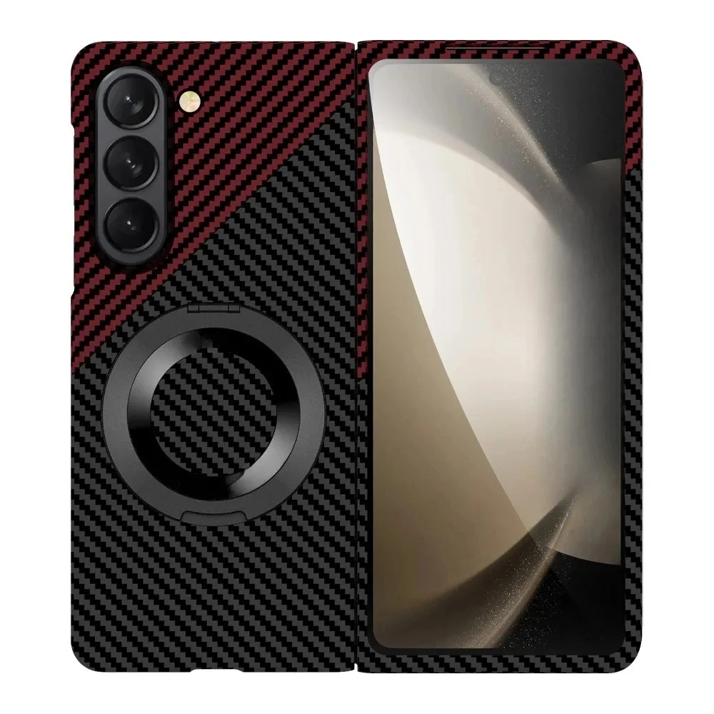 高品質カーボンキネ360 ° 回転磁気ブラケットケースサムスン Z フォールド 7 6 5 4 ワイヤレス充電耐衝撃 PC ハードカバー