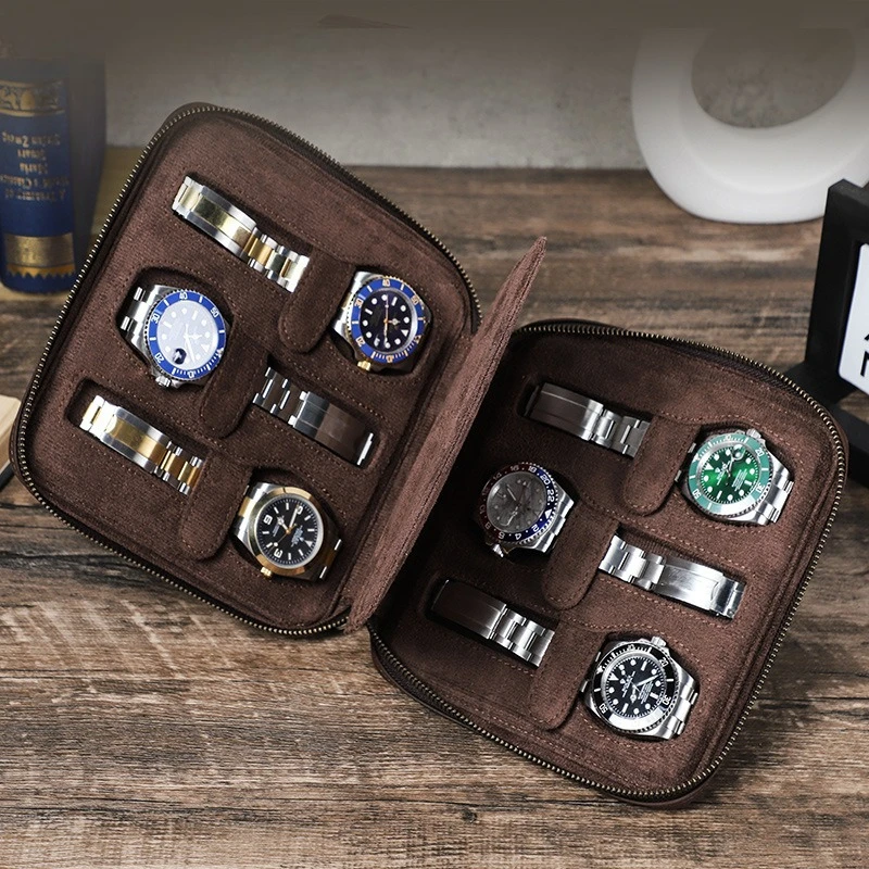 

Vintage Crazy Horse Leather Six-position Assembly Wrist Strap Mechanical Watch Storage Box Travel Portable Watch Box Leather