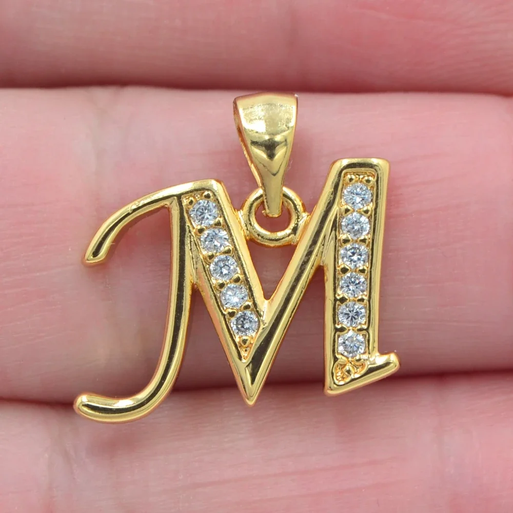 High Quality Gold Color Fashion Clear CZ Alphabet Letters Pendant Jewelry