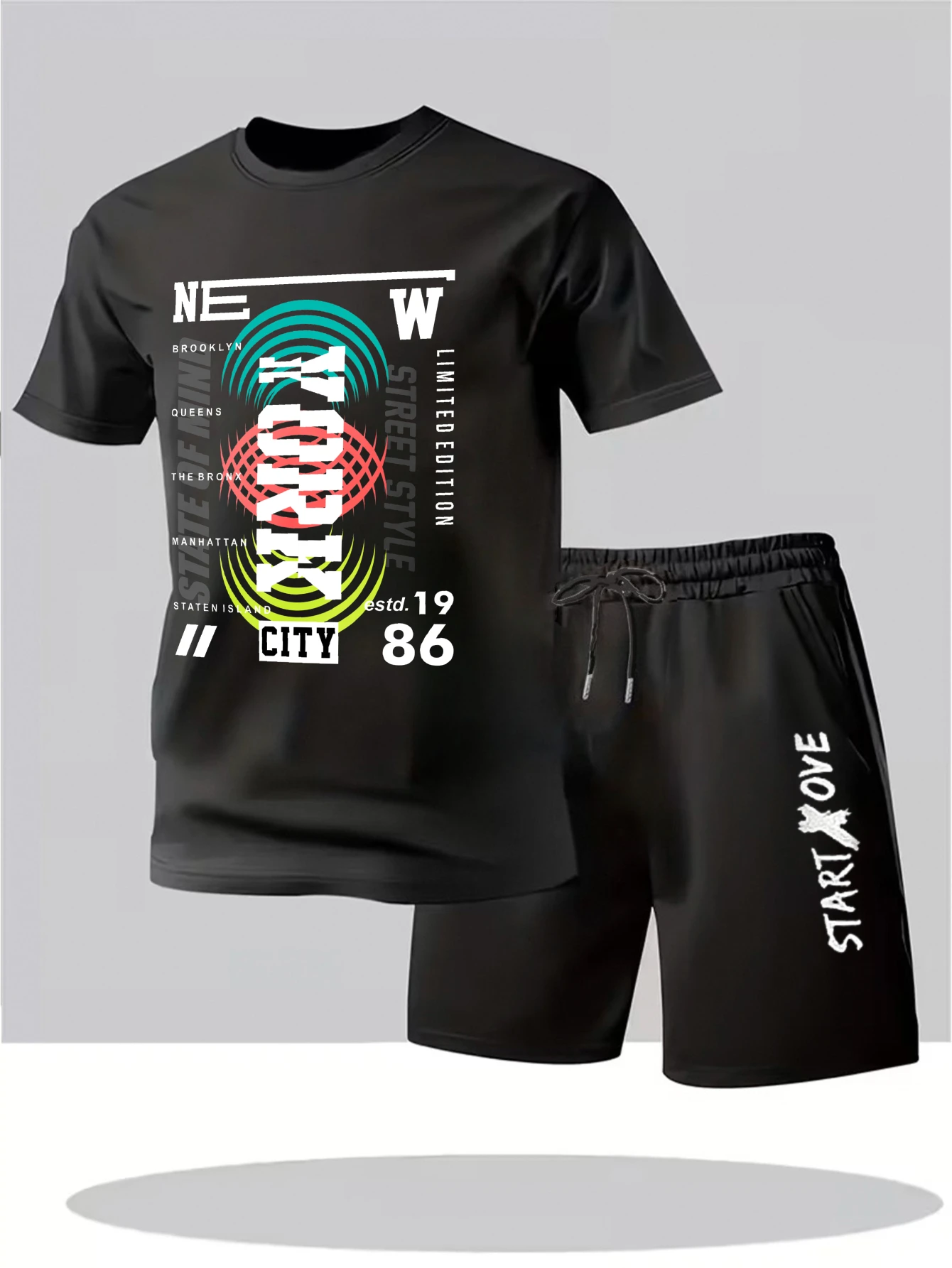 

Мужской летний комплект 2025: костюм-двойка из полиэстера с графическим принтом в стиле Y2K, тонкий спортивный костюм для мужчин