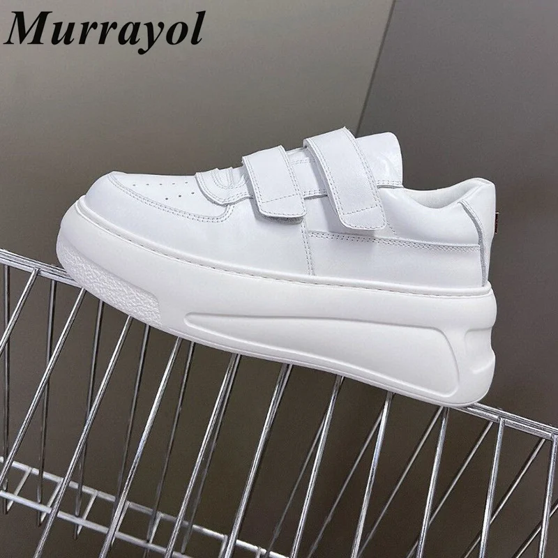 

Genuine Leather Thick Bottom Heighten Casual Shoes Women Ventilation Solid Color Flat Shoes Four Seasons Sneakers Walking Shoes