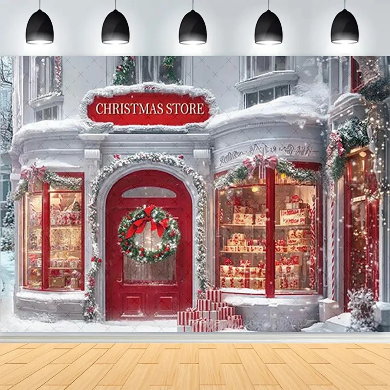Winter Christmas Atmosphere Windows Photography Background Merry Christmas Glow Christmas Little Studio Backdrops AG-39