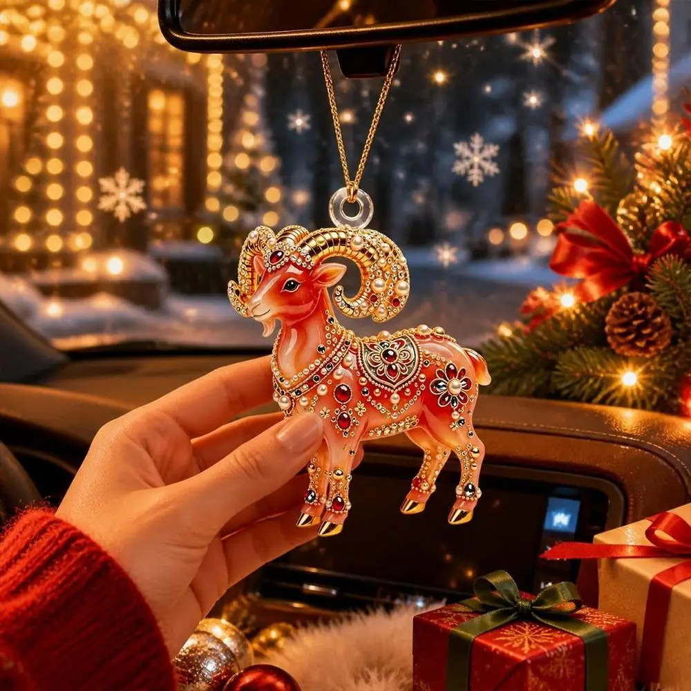 2D Flat Goat Hanging Ornament Acrylic Artificial Rhinestone Animal Hanging Decoration Shining Simulation Zodiac Goat Souvenir