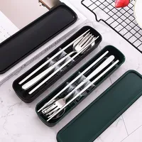 3pcs 410 Stainless Steel Portable Cutlery Set Mirror Polished Edge Rounded Comfortable Knife Fork And Spoon Three Piece Set