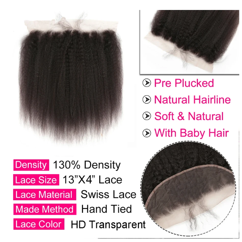 Kinky Straight Bundles With 13X4 Frontal Raw Indian Yaki Straight Human Hair Bundles With 4*4 Lace Closure Bundles With Frontal image 5