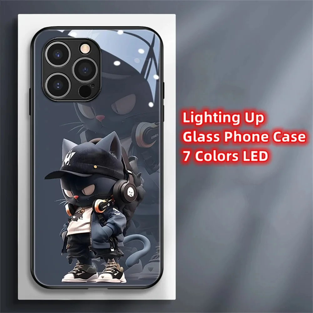 

Cute 3D Cat Voice Sensing LED Light Up Glowing Luminous Phone Case For iPhone 15 14 13 12 11 Pro Max XR XS SE2020 Glitter Cover