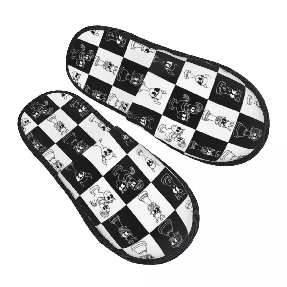 Custom Chess Club Seven Soft Memory Foam House Slippers Women Chessboard Game Chess Piece Cozy Warm Anti-Skid Slipper