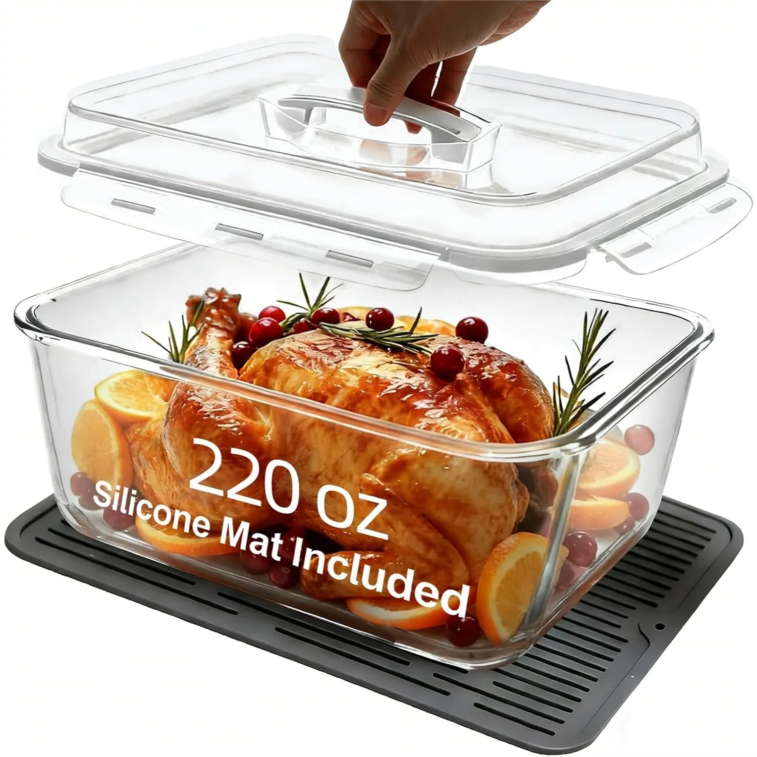 Recipiente de Vidrio Extra Grande de 220 oz con Tapa Hermética para Pollo Asado, Pavo - Recipientes de Sopa de Borosilicato Aptos para Congelador