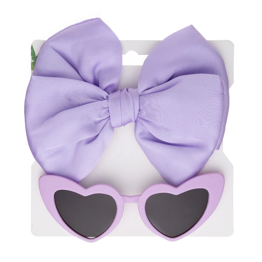 2Pcs/Set Heart Shape Baby Sunglasses with Silk Satin Hair Bow Headbands Fashion Party Gift Headwear Kids Boutique Headdress