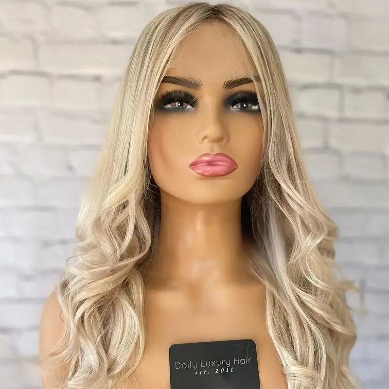 

Trendy Ombre Ash Brown Synthetic HD Lace Front Wig Realistic Look Hairline Soft 180% High Quality Long Body Wave Wig For Women