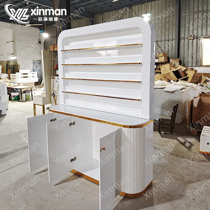 Cosmetics Display Cabinet Beauty Salon Barber Nail Shop Shelf Simple White Paint Skin Care Product Display Cabinet