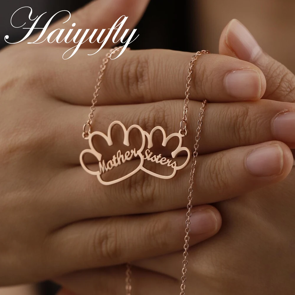 Haiyufly Custom 2 Names Necklace for Women Stainless Steel Jewelry Paw Star Choker Chains Personalized Items Lover Birthday Gift