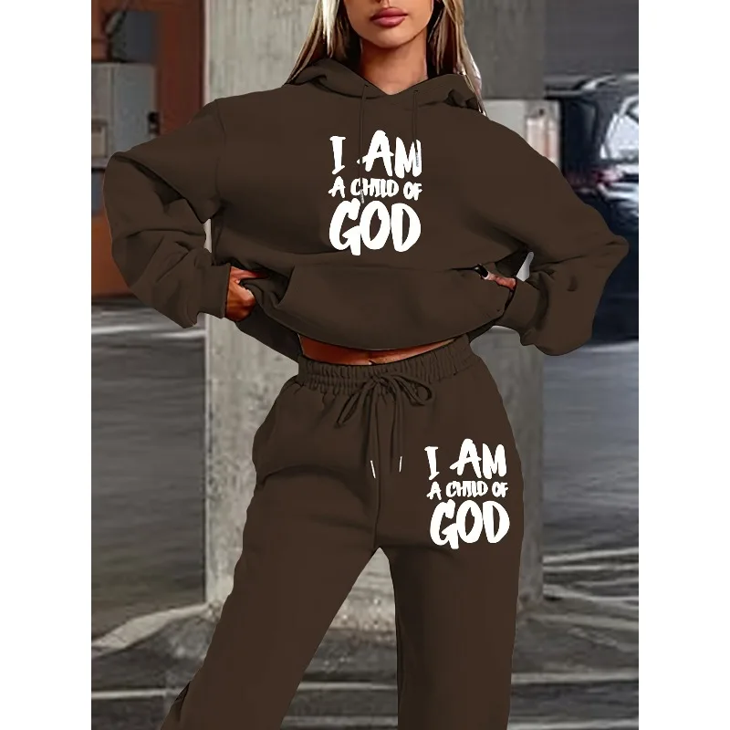 2025 신상 미니멀리스트 레터 3D 프린팅 여성 후드 스웨트셔츠 긴 바지 세트 모자 포함 긴 소매 홈 캐주얼 셔츠 세트