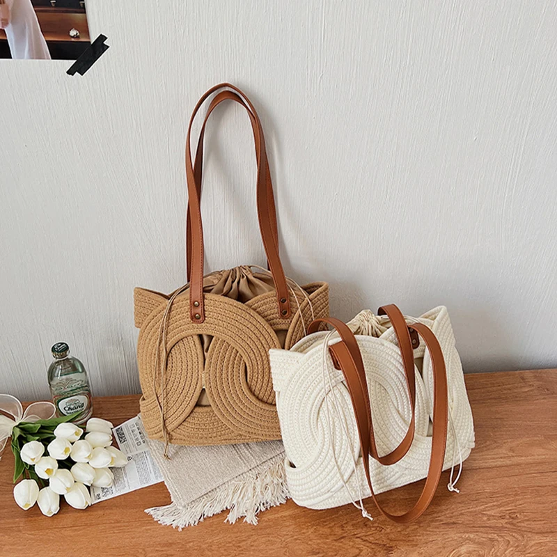 

Сумка-тоут в стиле бохо, тканая, ручной работы, макраме, на плечо, с завязками, простая, вместительная, летняя пляжная сумка, повседневная сумка для отпуска