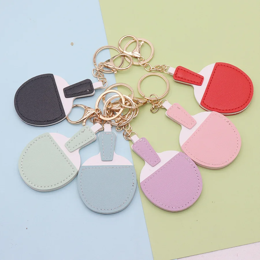 10PCS Cute Cartoon PU Table Tennis Racket Keychains Ping Pong Theme Keyring Charms Bulk Small Gifts for Sports Events Souvenirs