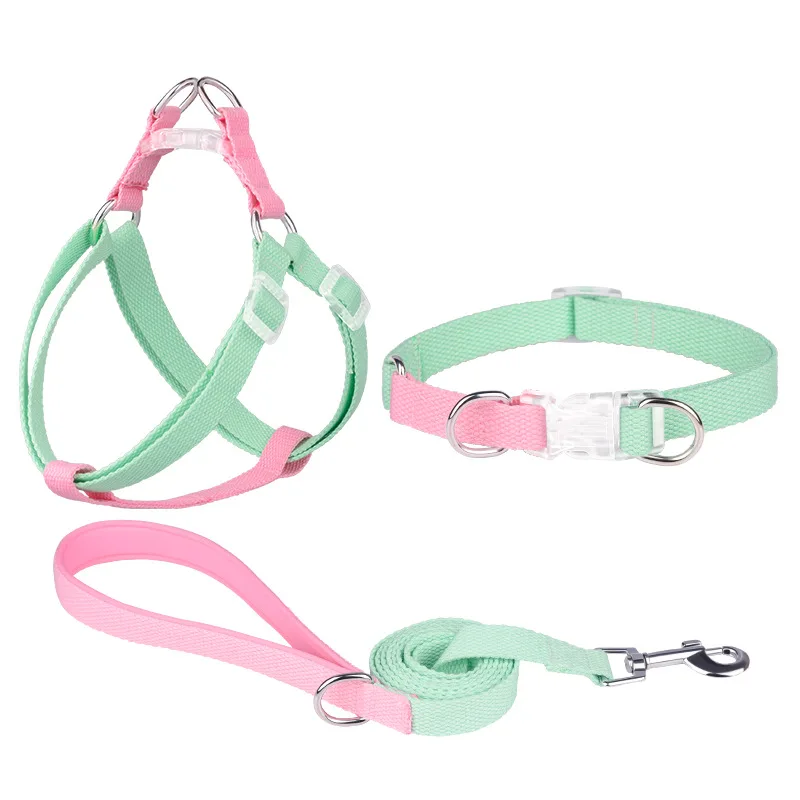 Dog Harness Leash Collar Set No Pull Adjustable Nylon Pet Harness Vest For Small Large Dogs Lead Leash French Bulldog Walking