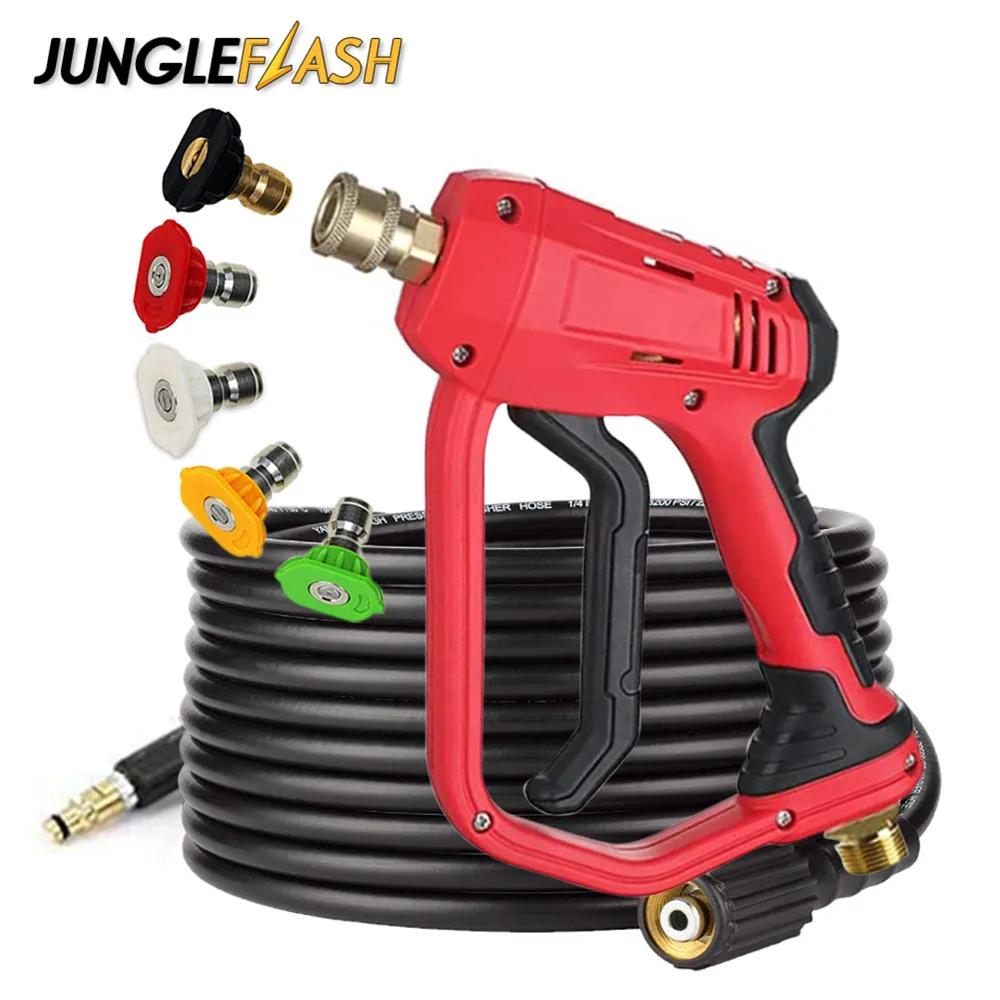 JUNGLEFLASH 10M High Pressure Washer Hose Water Gun Washer Nozzles for Karcher Car Cleaning Quick Connector