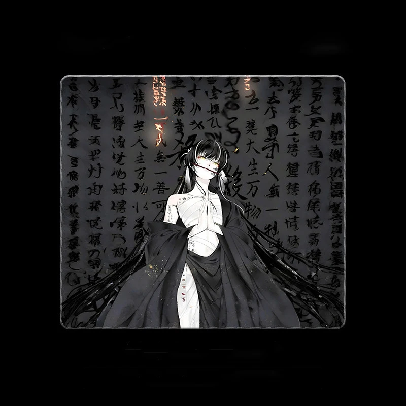 Ink Wash Text Girl Pattern Glass Gaming Mouse Pad Smooth Frosted Surface Desk Mat Tempered Upgrade FPS Office Gaming Accessories