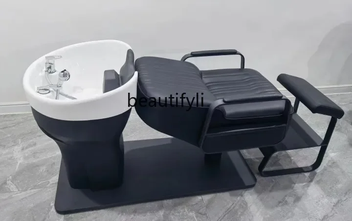 

smt03 High-End Barber Shop Ceramic Basin Shampoo Chair Half Lying Salon Flushing Bed
