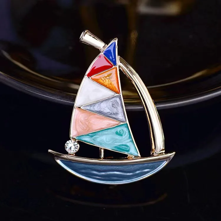 Colorful Sailing Brooch Enamelled Brooch Pin Fashion Drop Oil corsage Creative Clothing accessories