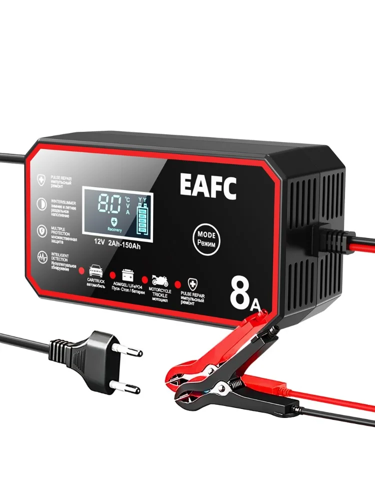 EAFC 6A/8A 12V Auto Motorrad Smart Batterie Ladegerät für Lithium LiFePO4 Blei-Säure Batterie Pluse Reparatur Ladung Betreuer