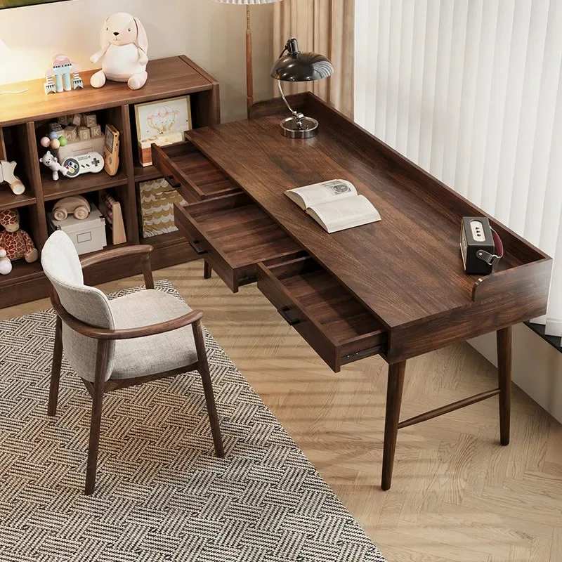 High-grade South American black walnut desk Solid wood workbench Household desk Long strip against the wall Large desk with draw