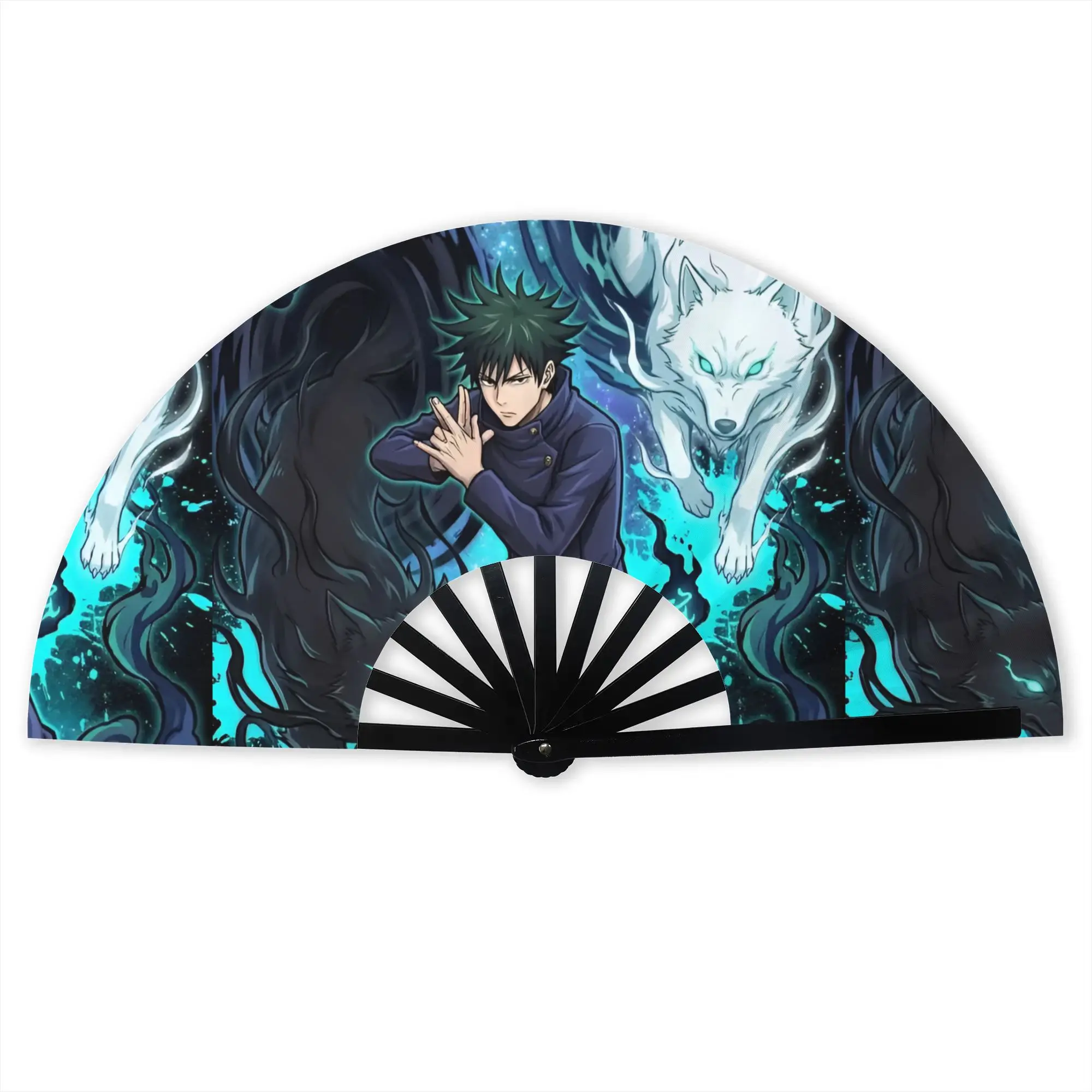 J-Jujutsus K-Kaisens Folding Hand Fan Custom Classic Movie Polyester Fabric Fan Novelty Summer Accessory Decorative Fans