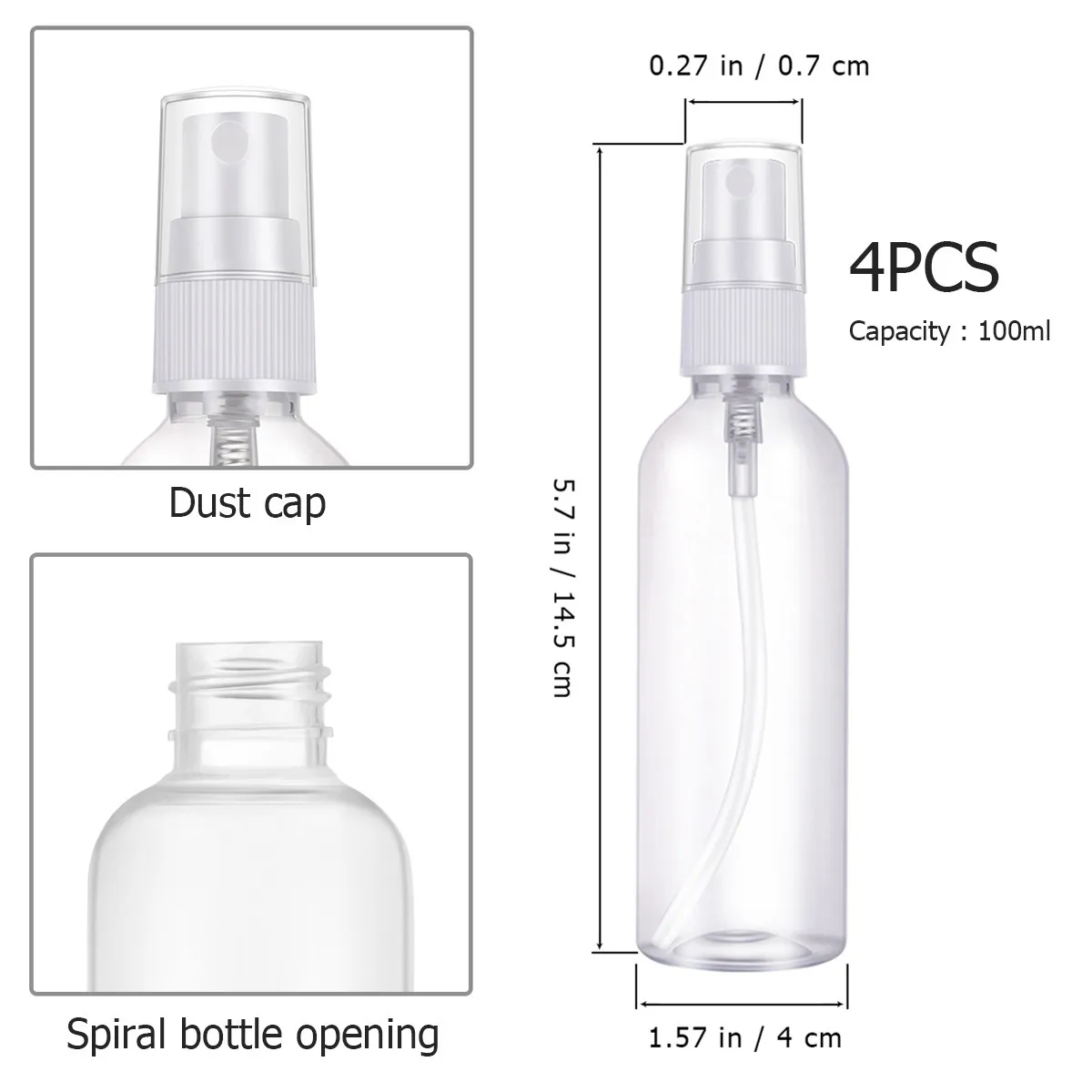 4Pcs 100Ml Compact Reusable Spray Bottles Eco Friendly Portable Empty Atomizer for Travel Outdoors Skincare Perfume Clean Water