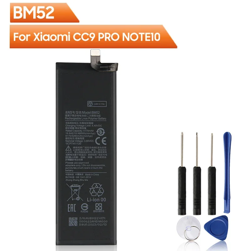 5260mAh Phone Replacement Battery BM52 For Xiaomi CC9 PRO NOTE10 Mi Note 10 Pro With Tools