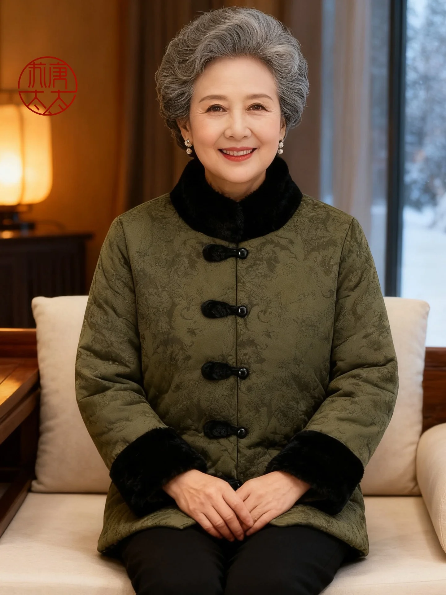 

Утепленная хлопковая куртка с пуговицами для женщин среднего и старшего возраста, теплая зимняя куртка с воротником-стойкой, с цветочным принтом, длинный рукав