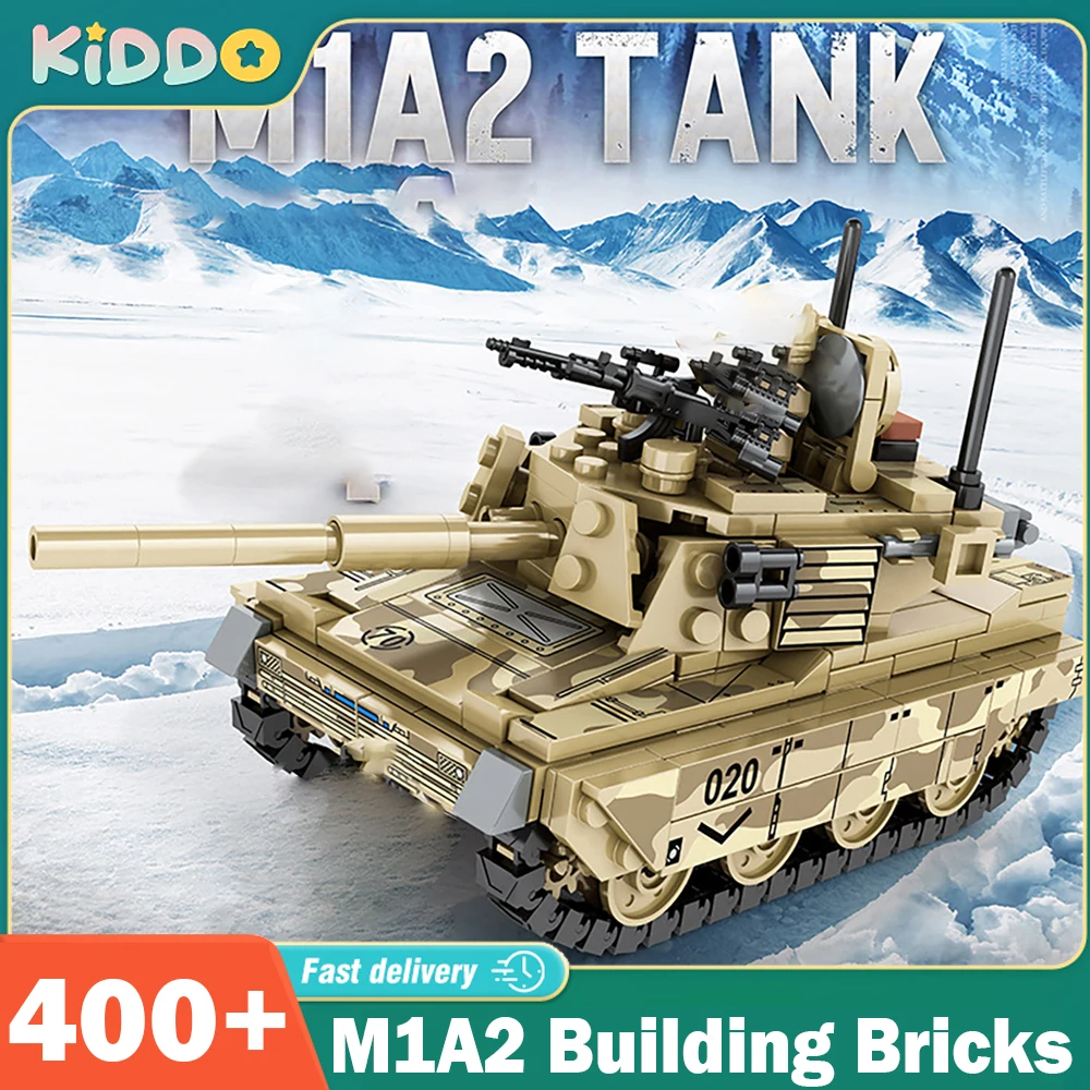 

Military M1A2 Building Blocks Tank 400+pcs Bricks Heavy Tanks Assembled Military DIY Transport Toy Models Kids Children Toys Gif