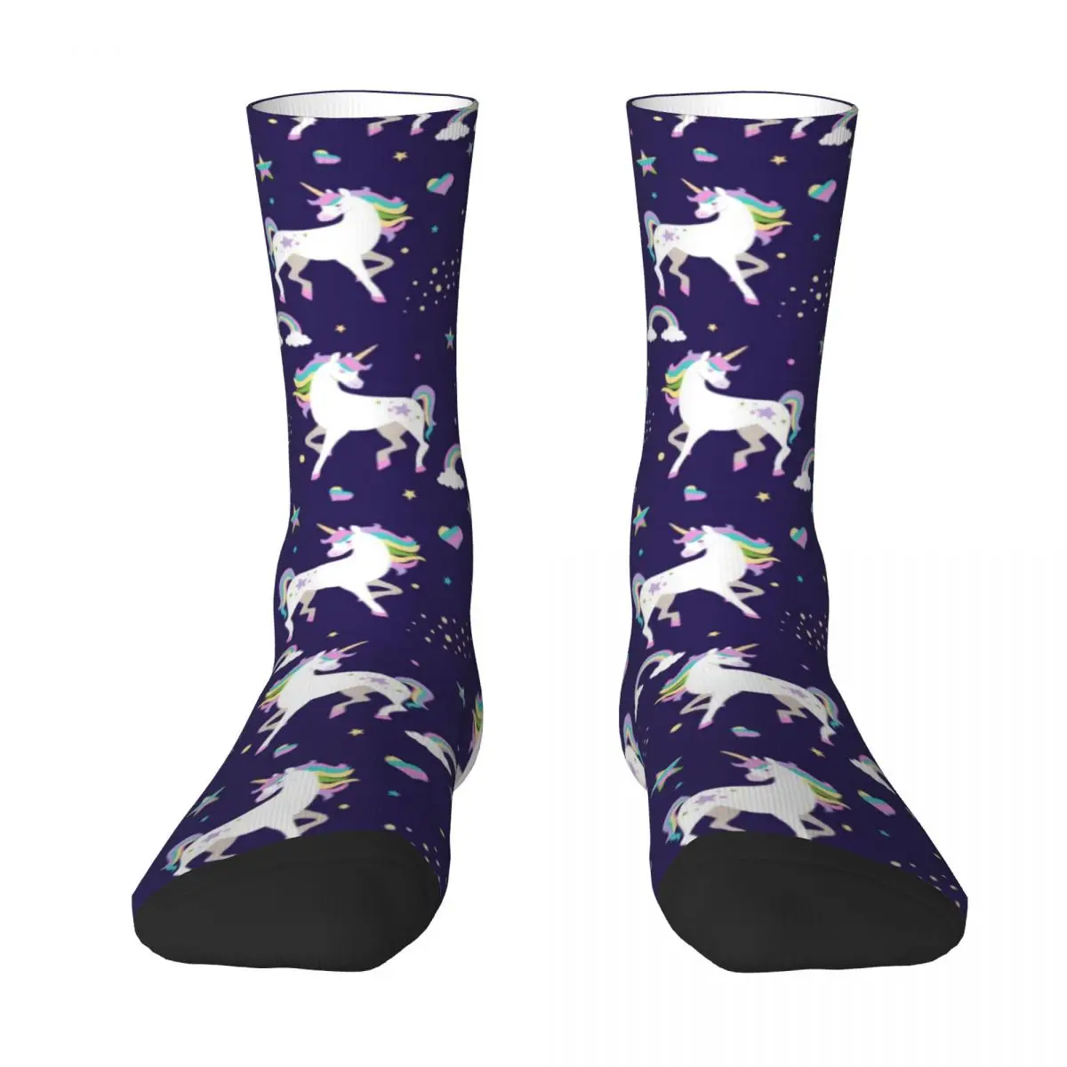 Stars Unicorn Stockings Women Men Cute Purple Rainbow Socks Medium Soft Casual Socks Spring Outdoor Anti Bacterial Graphic Socks