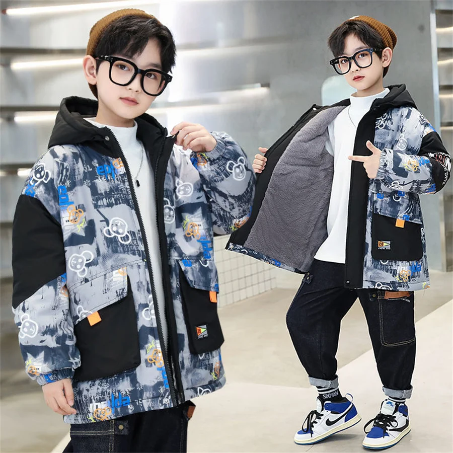 Boys Winter Coat 2023 New Thicken Warm Cotton Clothing Boy windbreak Jacket Kids Overalls For Children 4 6 8 10 12 14 15 Years