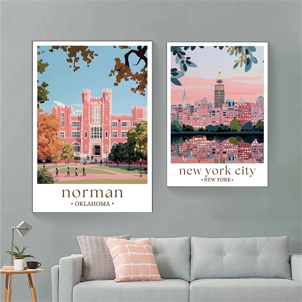 Plakat Podróżniczy Nowy Jork Portland Rose Festival Dragon Boat Print Nowoczesna Manhatta Sztuka Ścienna Norman Oklahoma Campus Dekoracja Domu