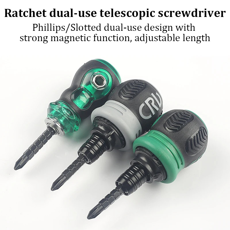 FUTE Hand Tool Mini Telescopic Bidirectional Ratchet Dual Purpose Screwdriver Fast Multi Functional Mini 3 Purpose Radish Head