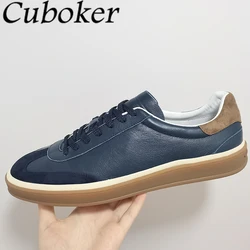 2024 Spring Autumn Genuine Leather Casual Sneakers Men Suede Patchwork Lace Up Flat Shoes Comfort Walking Trainers Shoes Male