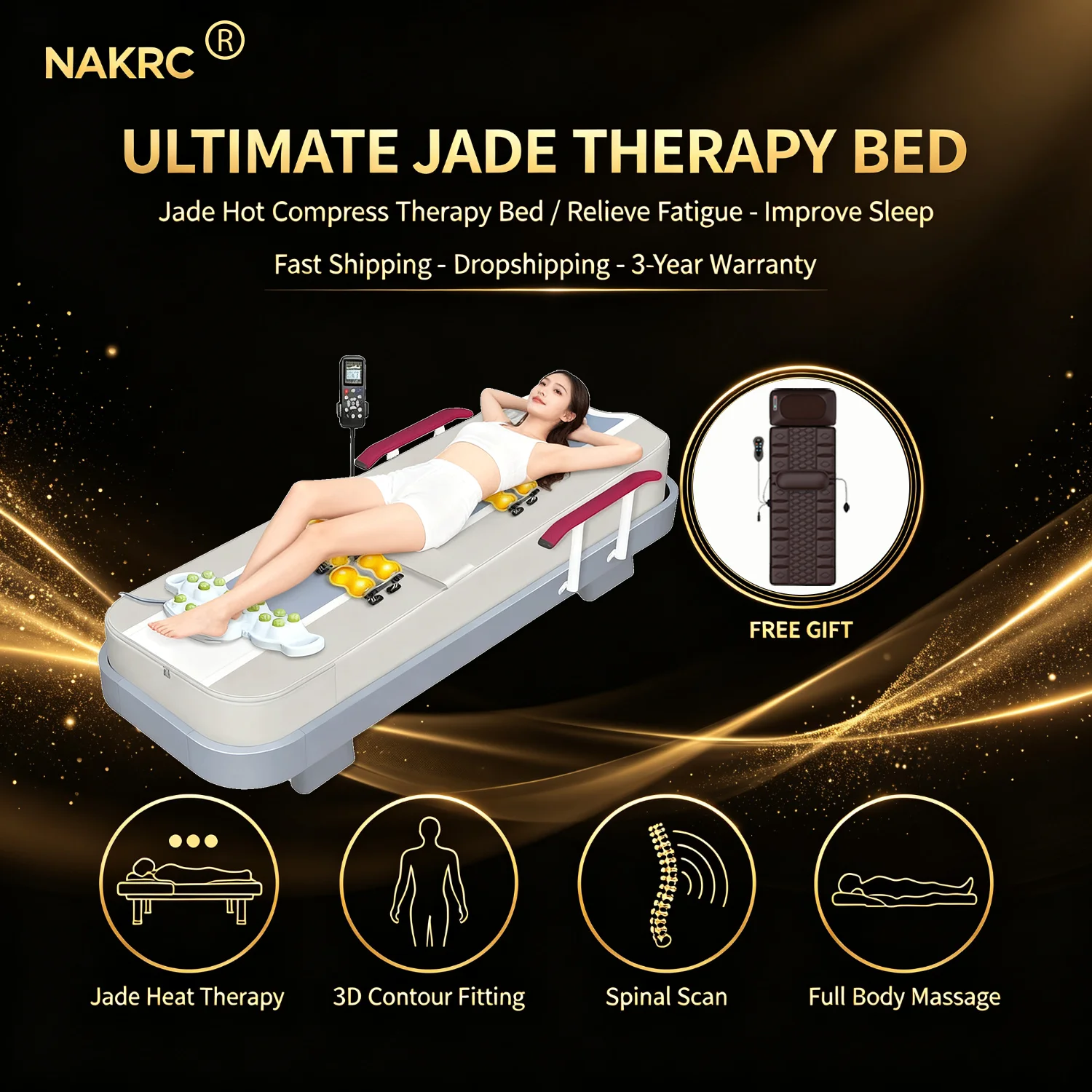 Jade Hot Compress Therapy Bed, Full Body Massage Table 3D Contour Fitting & Spinal Scan, Relieve Fatigue Improve Sleep, Home