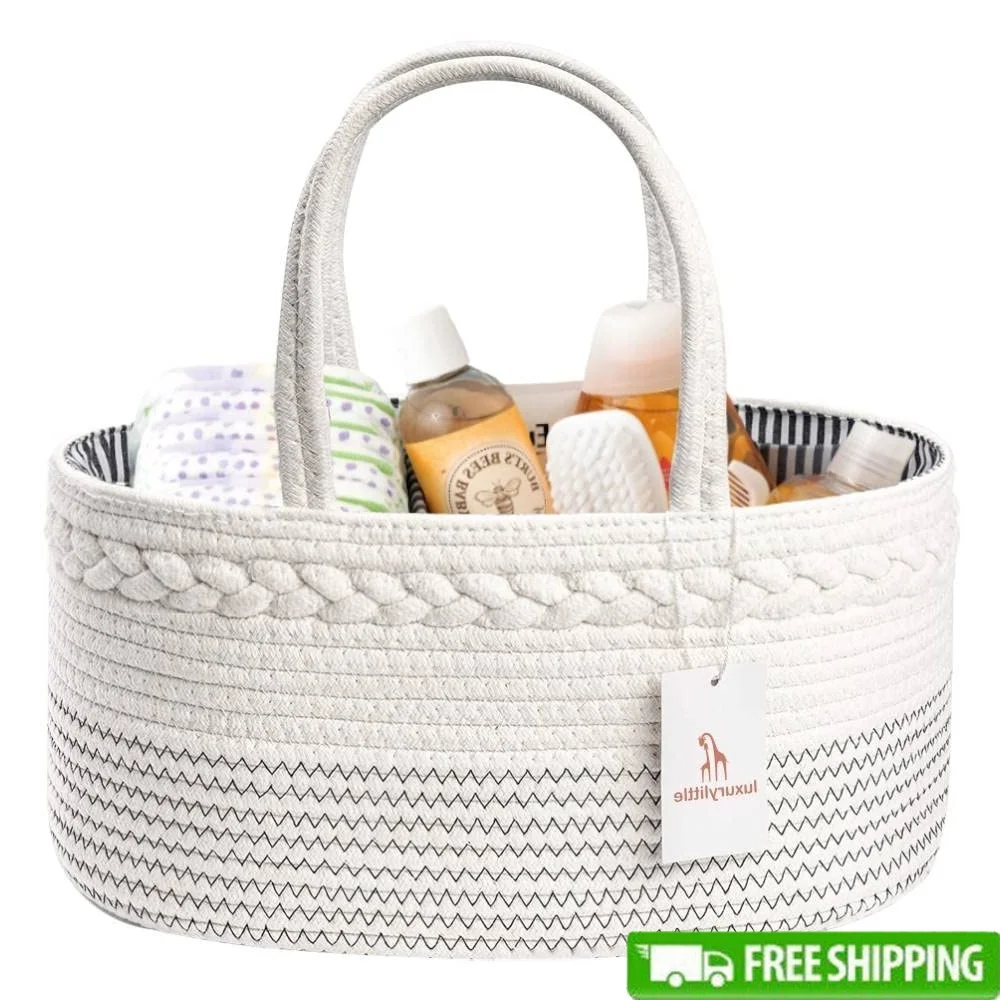 

Large Cotton Rope Diaper Caddy Organizer Baby Changing Table Storage Portable Baby Basket Multi-functional Gift New Moms