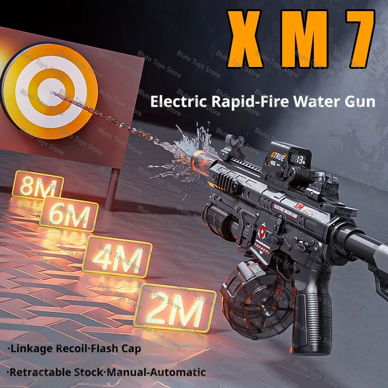 Automatic Electric Water Gun - High-Pressure Long Range Toy Blaster with Drum Magazine for Kids Adults Summer Pool Party